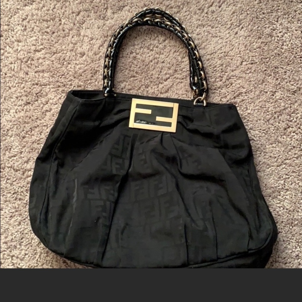 Fendi Zucca Black Canvas Monogram Mia Large Shoulder Bag